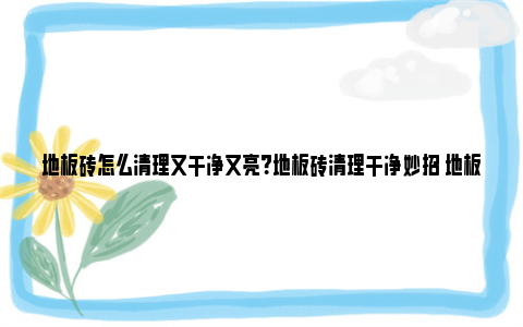 地板砖怎么清理又干净又亮？地板砖清理干净妙招 地板砖怎么清理又干净又亮小妙招视频